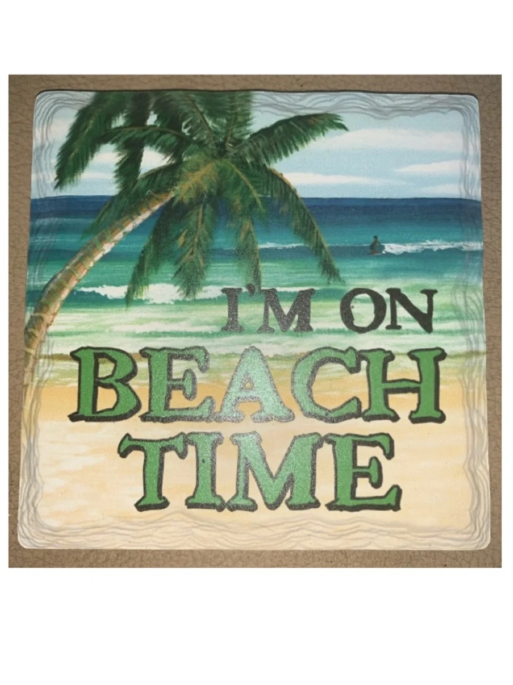 Home Essentials Set of 4 I’m On Beach Time Coasters NIB Ocean Palm Trees NIB